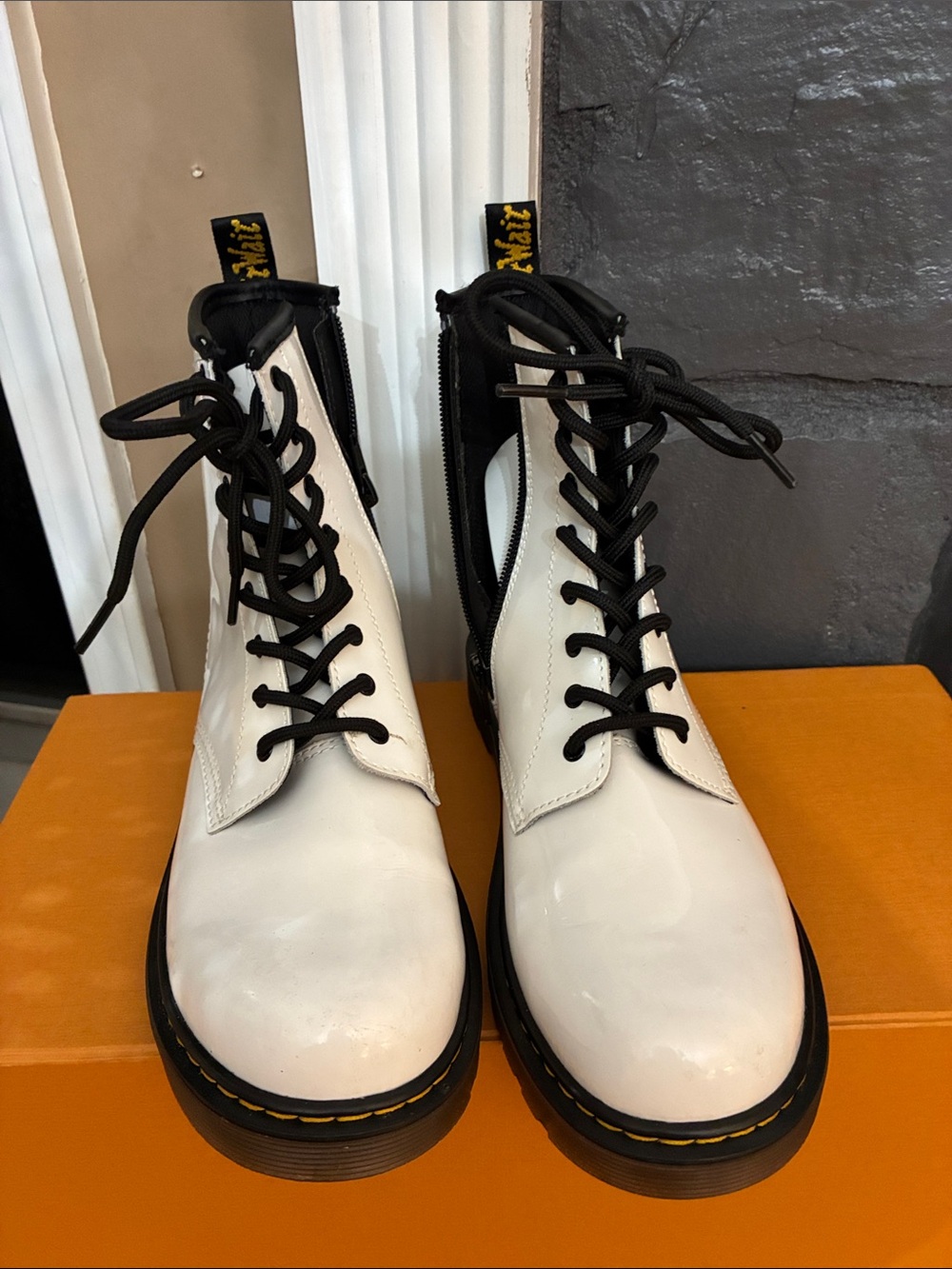 Dr. Martens White and Black Lace-Up Combat Boots